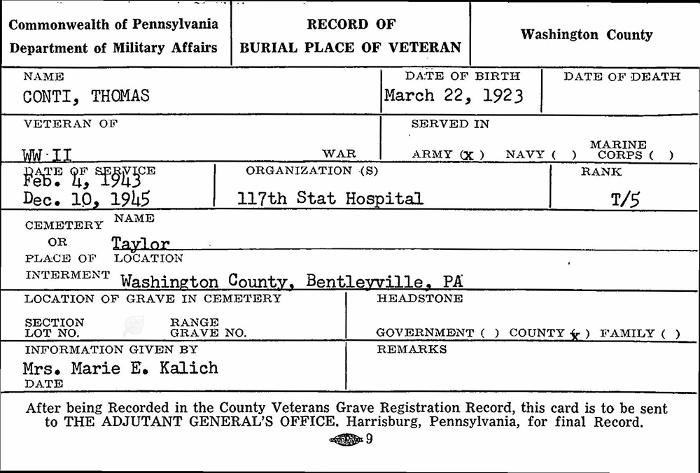 veteran burial card